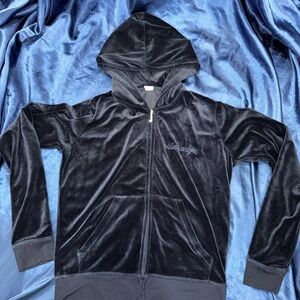 Black Velour Zip-Up Hoodie